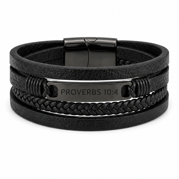 Proverbs 10:4 Discipline Leather Bracelet