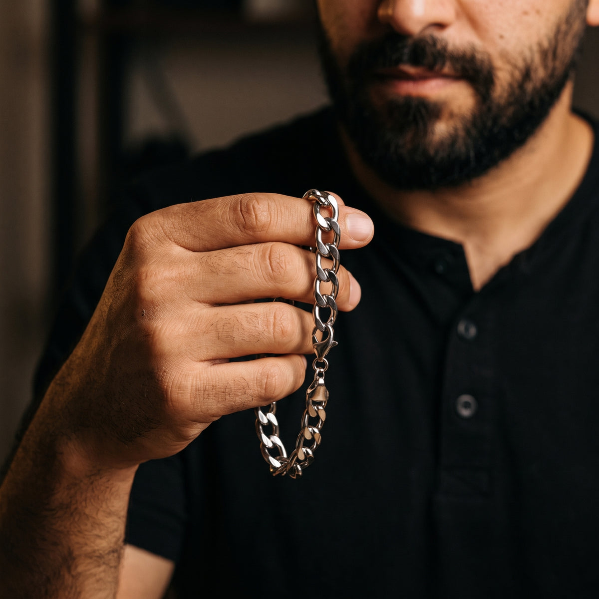Cuban & Figaro Chain Hybrid Bracelet worn, lifestyle photo 4