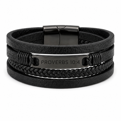 Proverbs 10:4 Discipline Leather Bracelet