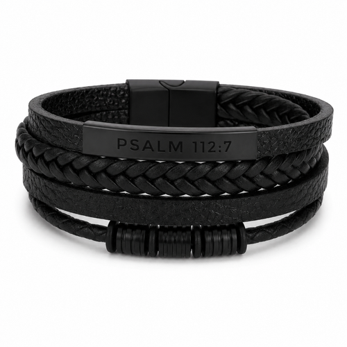 Psalm 112:7 Unshakable Faith Leather Bracelet