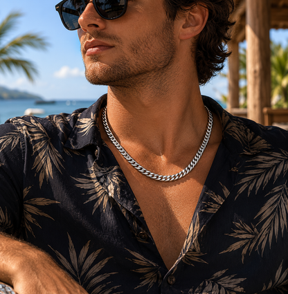 Silver Plated Flat Cuban Link Chain Necklace