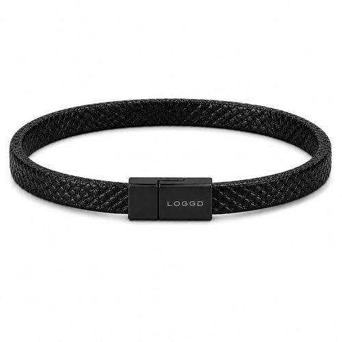 Classic Textured Black Leather Bracelet with Matte Black Clasp