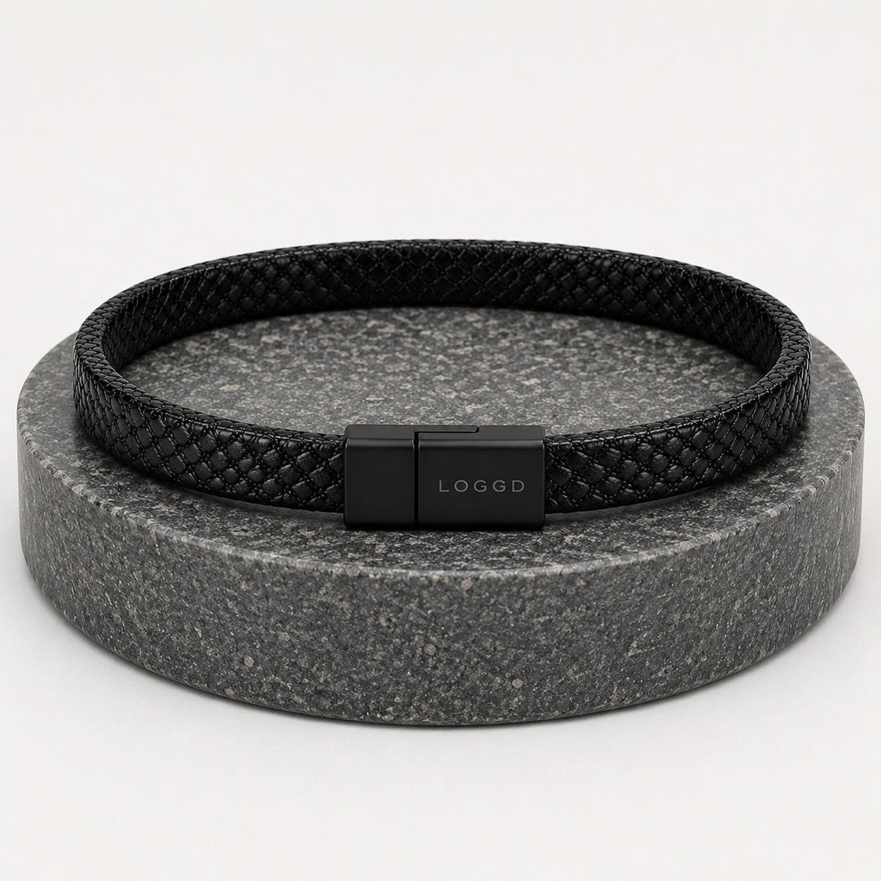 Classic Textured Black Leather Bracelet with Matte Black Clasp