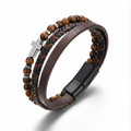 The Anchor Multi-Layer Leather & Tiger’s Eye Cross Bracelet
