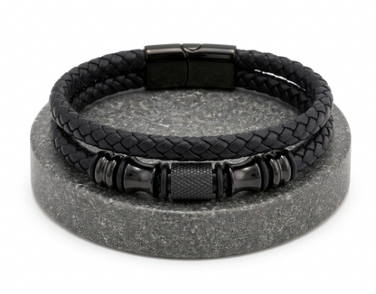 Stealth Black Multi-Layer Braided Leather Bracelet