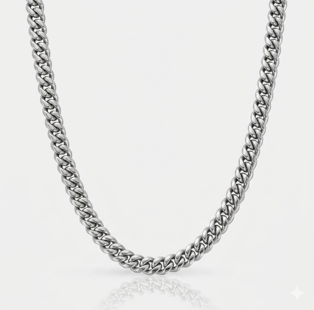 Silver Plated Flat Cuban Link Chain Necklace