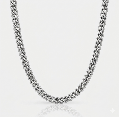 Silver Plated Flat Cuban Link Chain Necklace