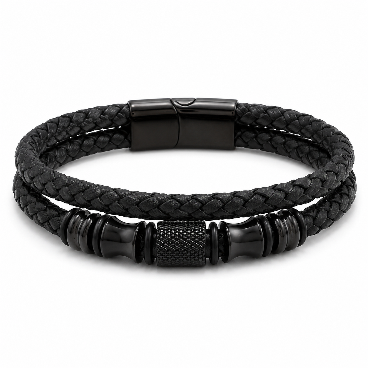 Stealth Black Multi-Layer Braided Leather Bracelet