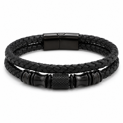 Stealth Black Multi-Layer Braided Leather Bracelet