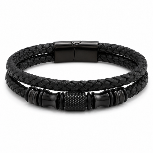 Stealth Black Multi-Layer Braided Leather Bracelet