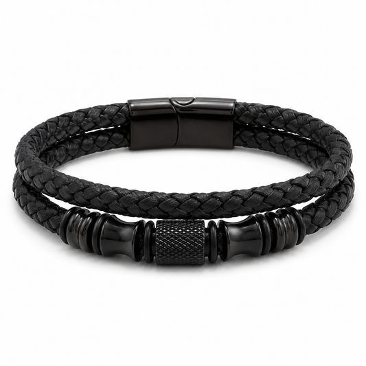 Stealth Black Multi-Layer Braided Leather Bracelet