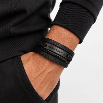 Proverbs 10:4 Discipline Leather Bracelet