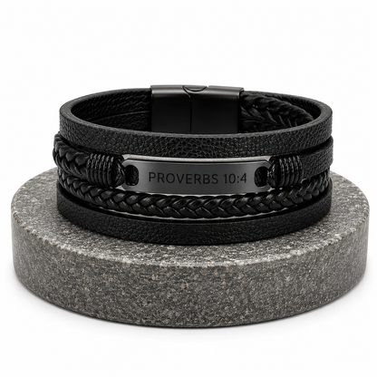 Proverbs 10:4 Discipline Leather Bracelet