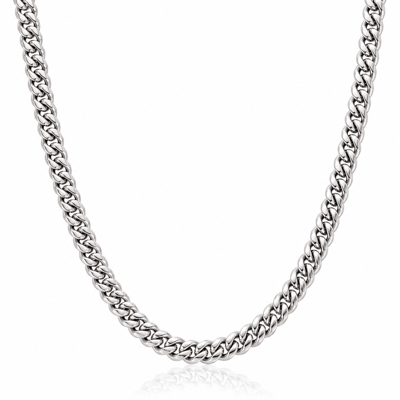 Silver Plated Flat Cuban Link Chain Necklace