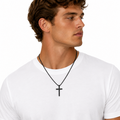 Minimalist Cross Pendant Necklace in Curb Chain Stainless Steel