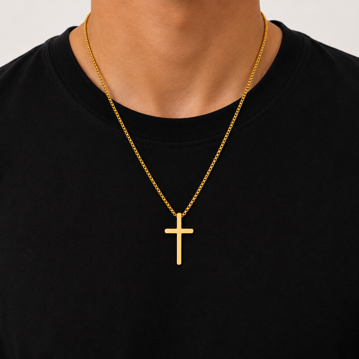 Minimalist Cross Pendant Necklace in Curb Chain Stainless Steel