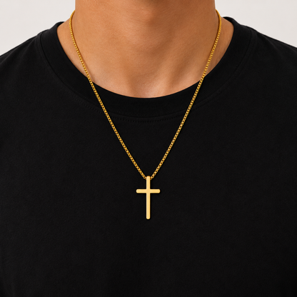 Minimalist Cross Pendant Necklace in Curb Chain Stainless Steel