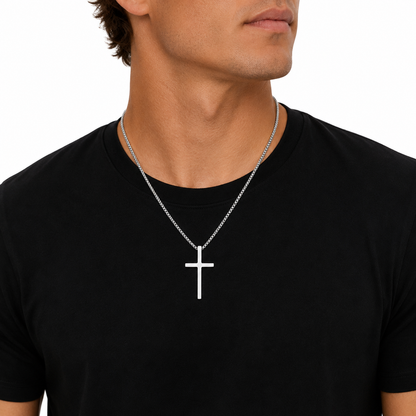 Minimalist Cross Pendant Necklace in Curb Chain Stainless Steel