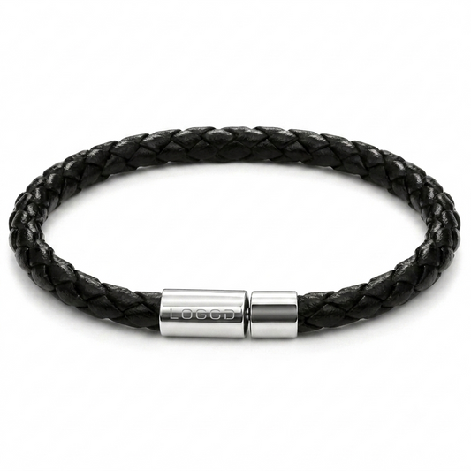 Black silver braded clasp bracelet for men
