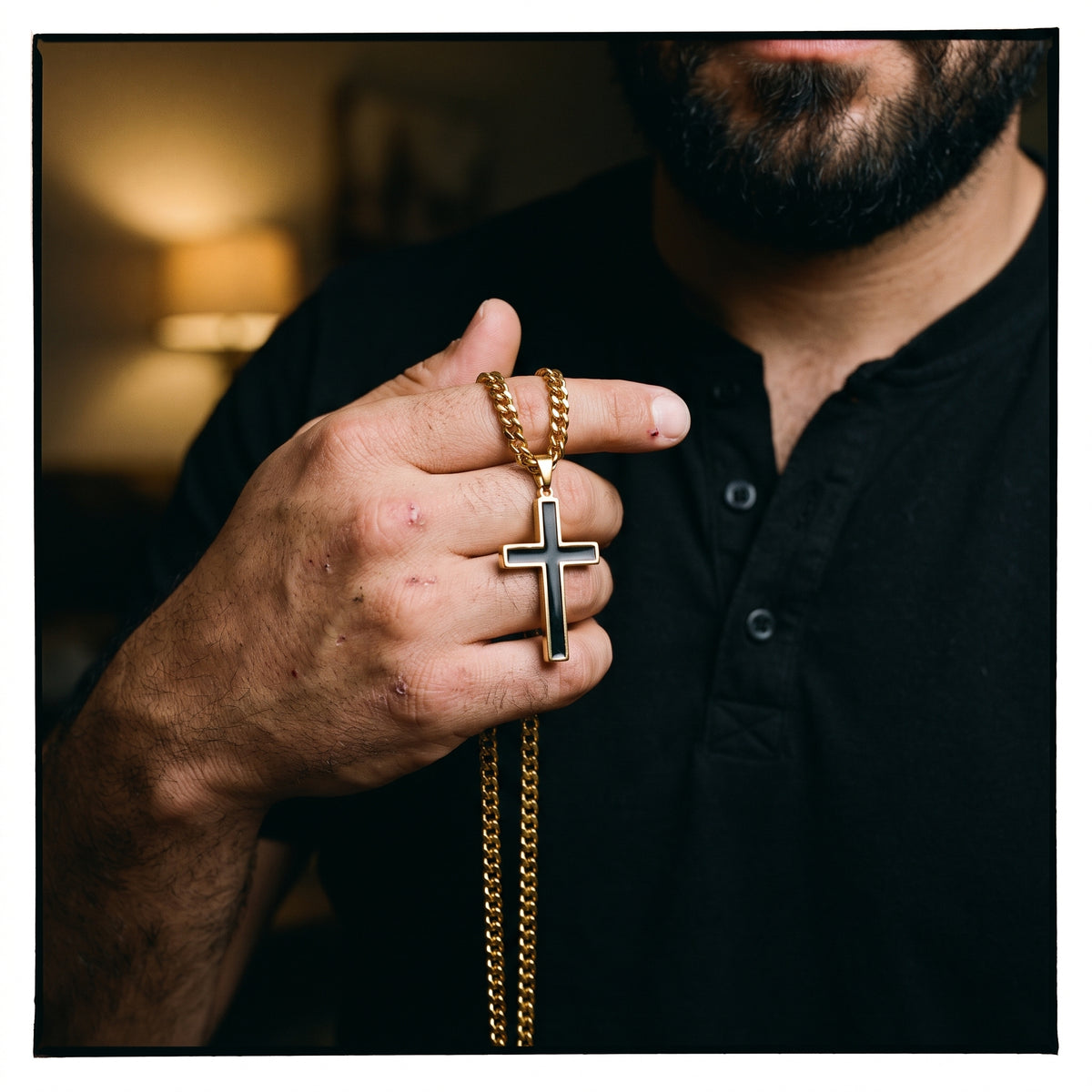 Bold Cross Pendant Necklace with Curb Chain worn, lifestyle photo 4