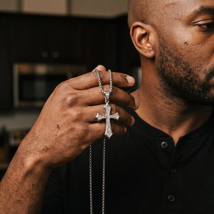 Covenant Cross Necklace – Stainless Steel Christian Cross Pendant worn, lifestyle photo 4