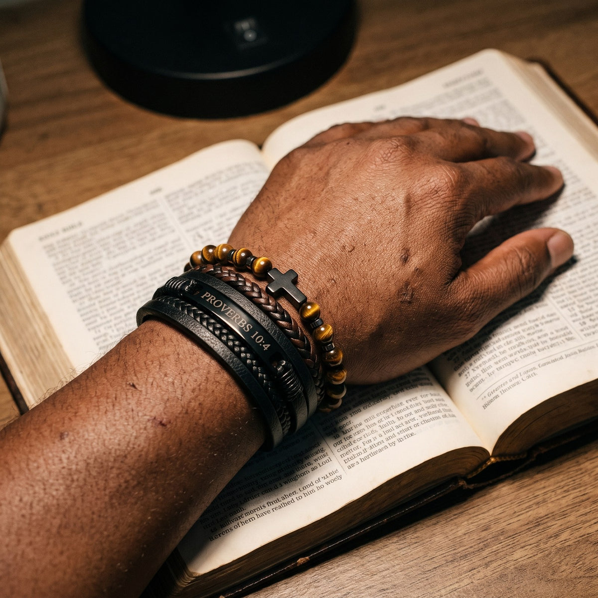 The Anchor and Proverbs 10:4 bracelets stacked