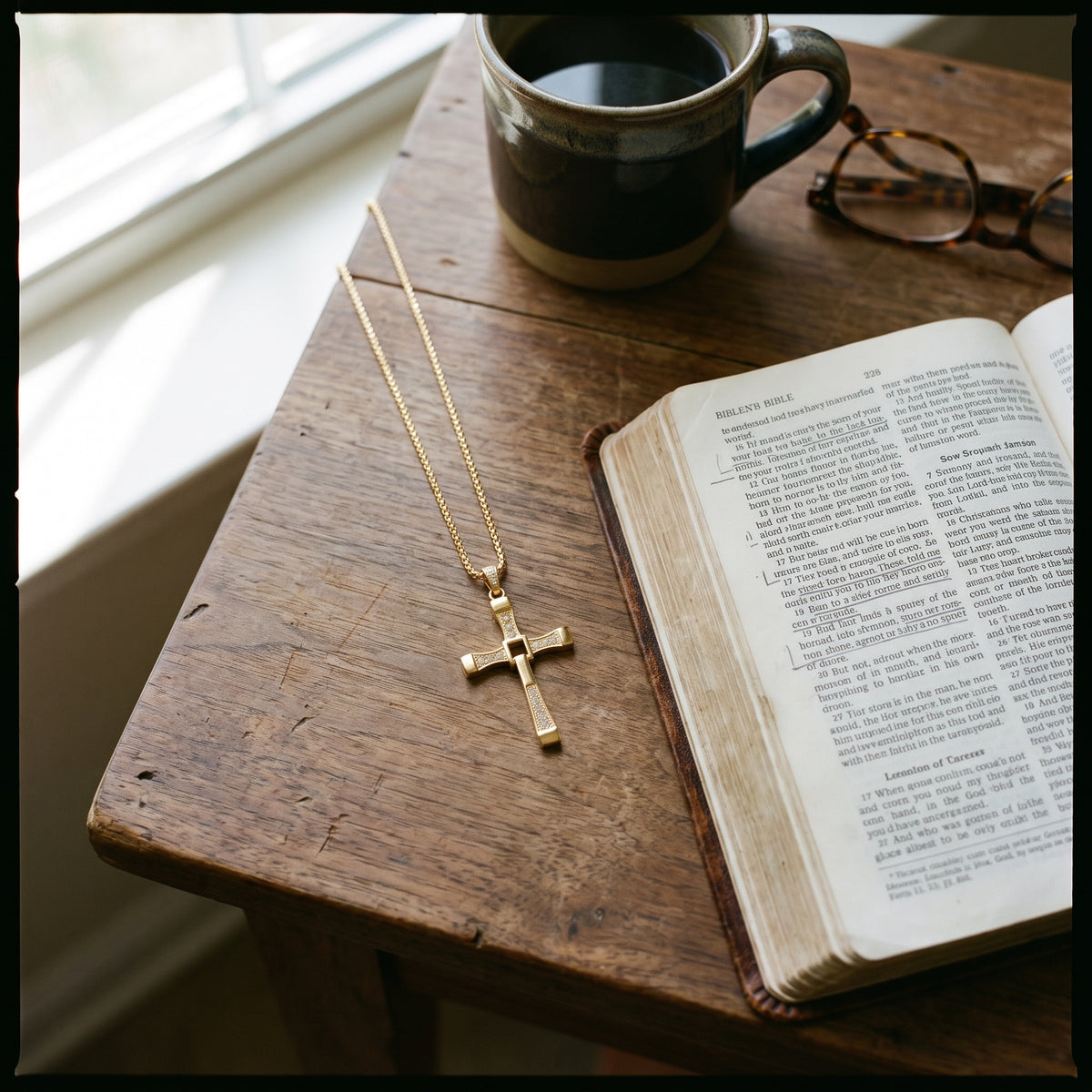 Sterling Silver Necklace Men's Cross Chain Jewelry worn, lifestyle photo 3