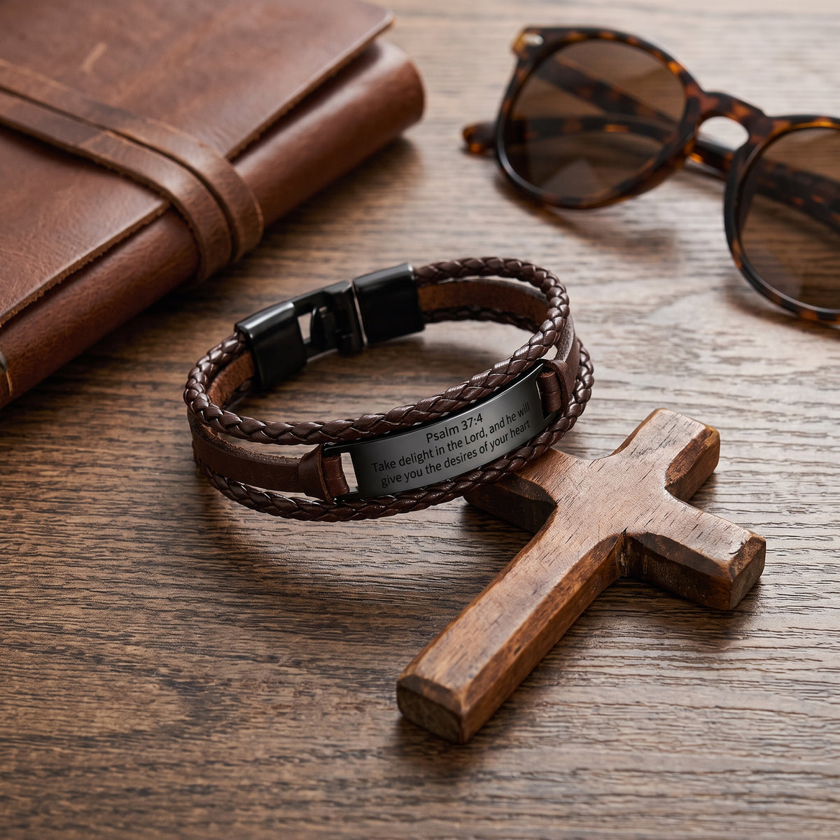 Psalm 37:4 Leather Bracelet worn, lifestyle photo 4