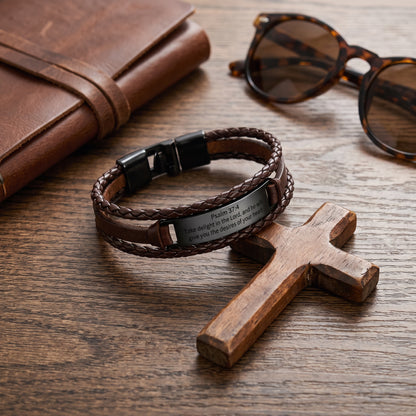 Psalm 37:4 Leather Bracelet worn, lifestyle photo 4