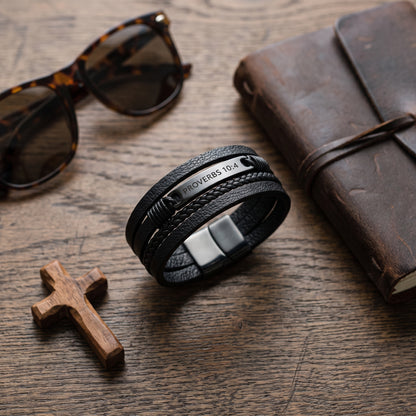 Proverbs 10:4 Discipline Leather Bracelet worn, lifestyle photo 4