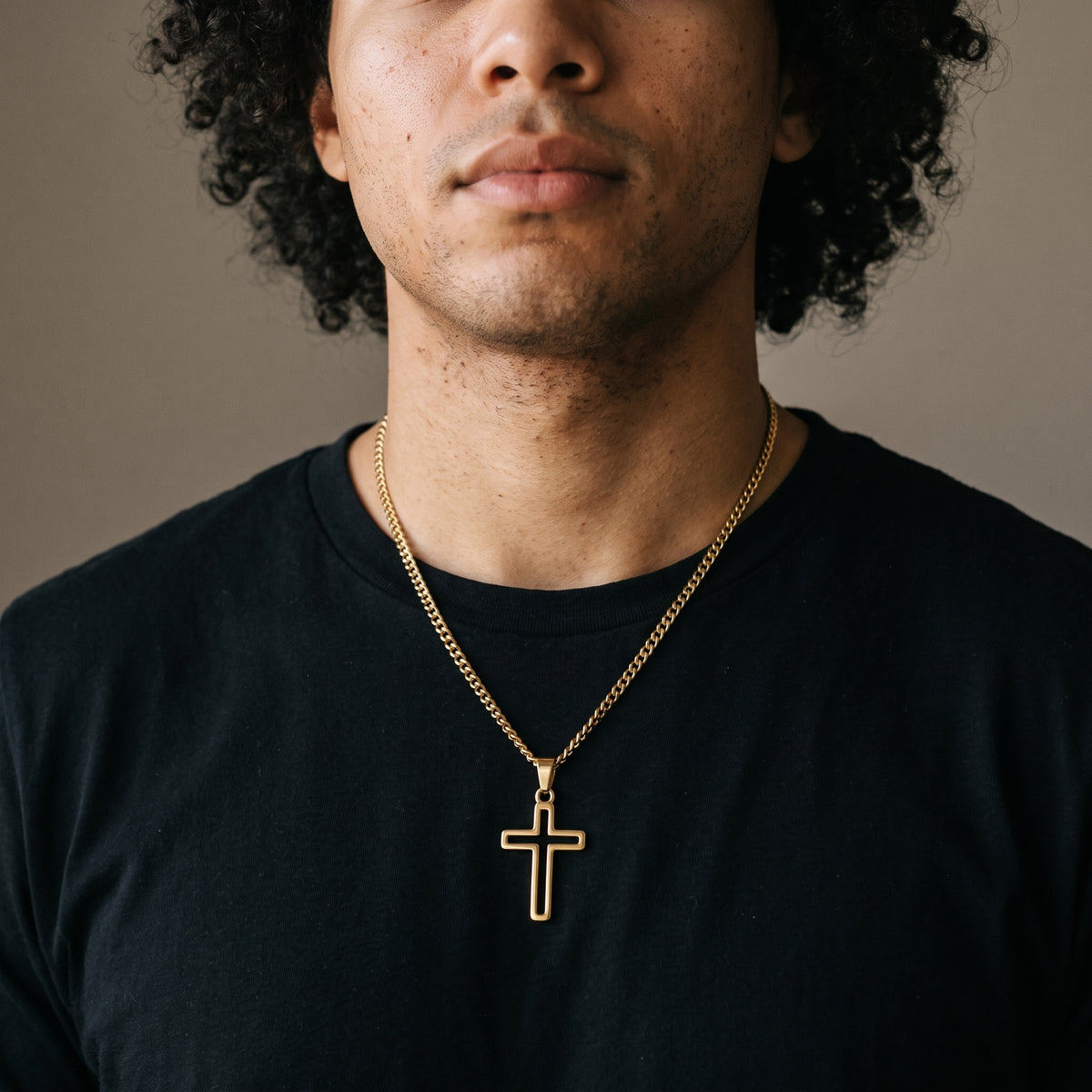 Redeemed Cross Necklace - Stainless Steel Christian Jewelry worn, lifestyle photo 1