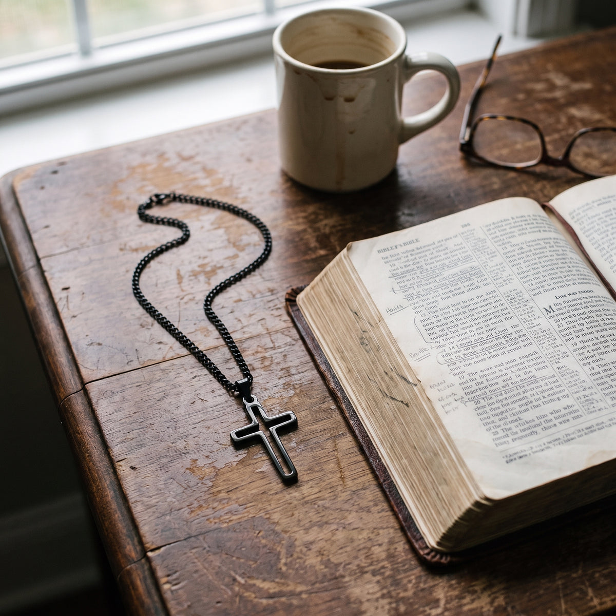 Redeemed Cross Necklace - Stainless Steel Christian Jewelry worn, lifestyle photo 3