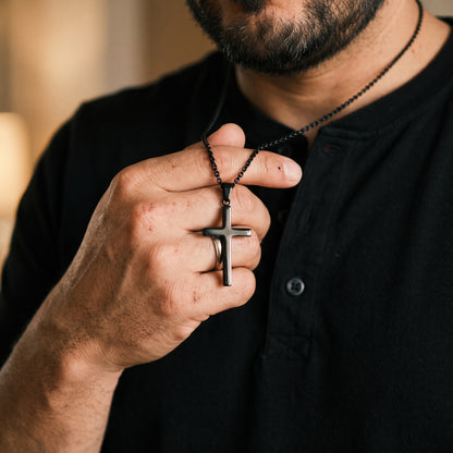 The Essential Cross Bundle — Gold, Silver & Black worn, lifestyle photo 4