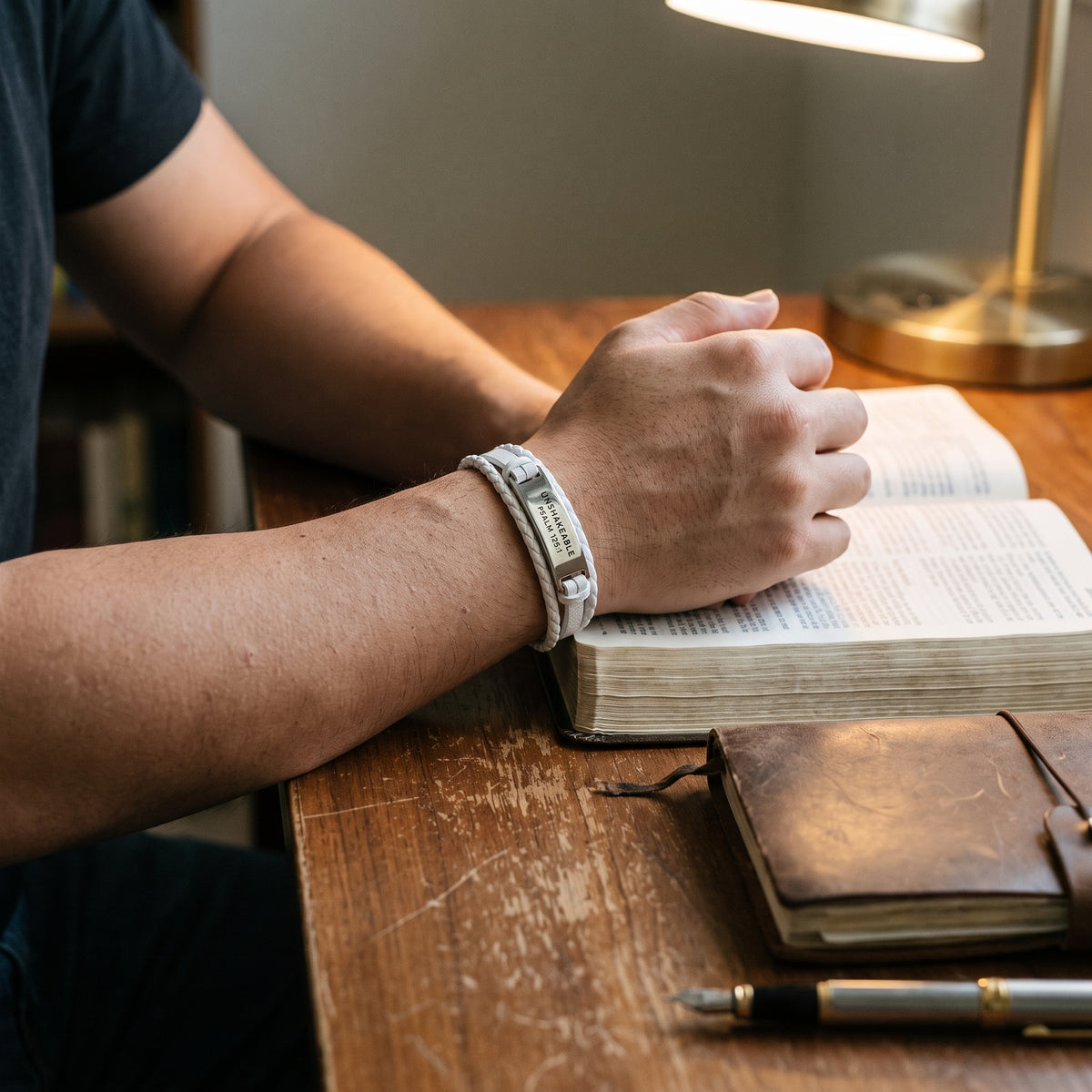 Unshakeable Faith Leather Bracelet (Women) worn, lifestyle photo 2