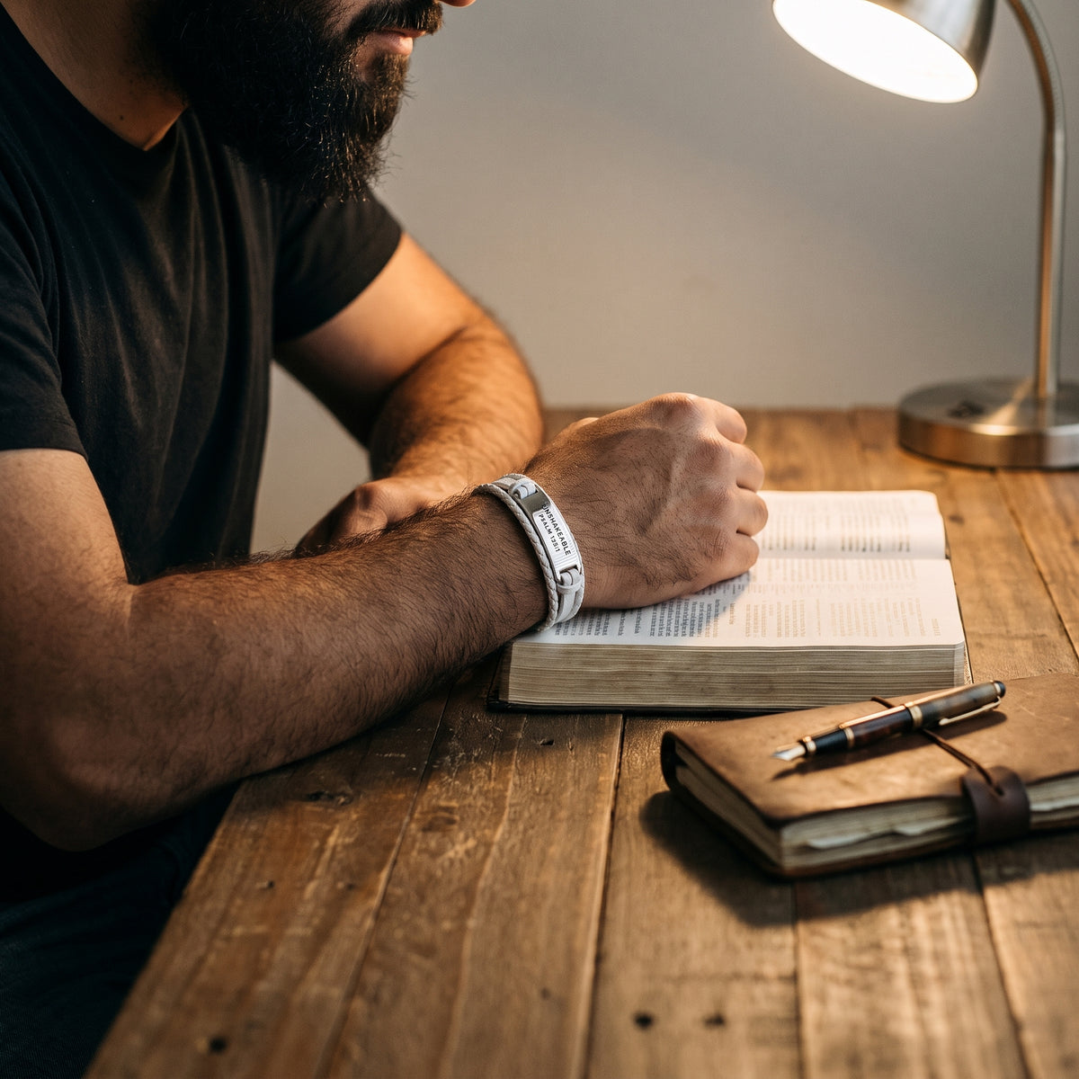 Unshakeable Faith Leather Bracelet worn, lifestyle photo 2
