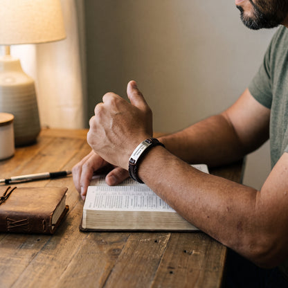 Unshakeable Faith Leather Bracelet worn, lifestyle photo 2